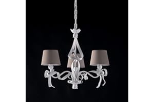 BONETTI ILLUMINA Lampadario A Sospensione Shabby Con Paralumi Tortora Shabby Lucy 3 Luci