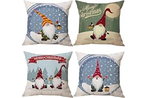 Zivisk Christmas Gonk Cushion Covers 45x45cm Set of 4 Christmas Decorations Swedish Gnome Santa Decorative Throw Pillow Covers for Couch Xmas Decor