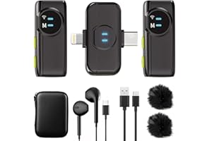 HZBWCO A5-Basic Microfono Lavalier Wireless per iPhone,Android,mini microfono con clip,riduzione del rumore,portata 100 m,batteria 10 h,microfono per video,vlog,podcast,ASMR e streaming - Nero (2 TX + 1 RX)