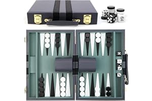 FSWWSF Backgammon Koffer, mit Hochwertiger Ledertasche Tragbares und Reise-Backgammon-Set (Blau-grau)