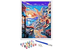 ifymei Peinture par numéros pour adultes, kit d'art avec pinceaux et pigment acrylique, 40 x 50 cm, peinture de dessin de ville balnéaire [sans cadre]