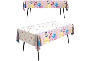 HONGP 2Pack Princess Birthday Party Table Cloth,54x72in Birthday Party Tablecloth for Boys Girls Plastic Confetti Disposable Rectangular Party Table Cover for Kids Baby Birthday Themed Party Decorations