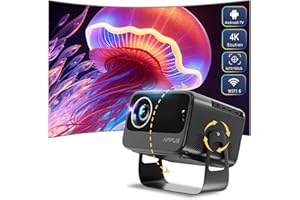 HIPPUS Videoprojecteur 4K, Projecteur Video Full HD 1080p, Videoprojecteur Focus Électrique, Correction Trapèze Android WiFi 6 BT5.2. Retroprojecteur Rotation à 360°, Compatible USB/HDMI