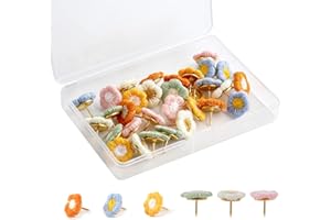 KINBOM Flower Push Pins, 30pcs Flower Thumb Tacks Decorative Push Pins Bulletin Board Tacks Color Push Pin for Map Cork Board Photo Display Office Home (6 Colors)