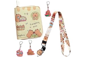 JYJLLM 5-delad Capybara plånbok set med axelrem och nyckelringar, plånbok för barn tonåringar, djurmotiv plånbok