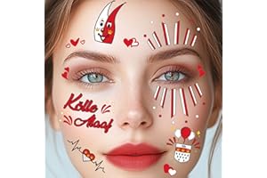 BOYATONG Gesichtstattoo Karneval, 2 Blatt Kölner Karneval Kostüm Damen Herren Gesicht Aufkleber, Klebetattoos Kölle Alaaf Rot Weiss Herz Face Fake Tattoos, Erwachsene Fasching Schminke Accessoires