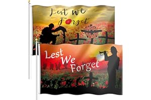 IRENARE 2 Pieces Lest We Forget Flag Poppy Remembrance Flag Remembrance Day Flag Polyester Sunday Poppy Flag Double Side Heavy Duty Flag for Heroes Moderating Remembrance