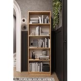ASRA TREND Safir Meşe Desen K002 5 Raflı Kitaplık 56 cm Genişlik Dar Alan Uyumlu Modern K&uuml;t&uuml;phane%100 MDFLAM Dekoratif Raf &Uuml;n