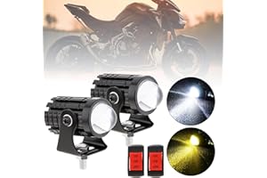 Windance 2pcs 32W LED Waterproof Motorcycle Headlight with Switch, Yellow White Dual Color Hi/Lo Beam Spotlight for Motorcycle,8V-80V 2400LM 3000K-6000K Aux Spotlight