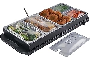 Cooks Professional 5-Section Buffet Warmer 9.6 Litre Capacity with Hotplate Function & Adjustable Temperature Control Dial | 450W X-Large Portable Electric Food Serving Tray | Black