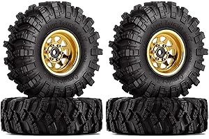 INJORA 1.0 RC Beadlock Rad Schlamm Reifen Set Deep Dish 1,0 Räder Reifen für Axial SCX24 FCX24 FCX18 Gladiator Deadbolt Bronco C10 JLU Upgrade Teile RC Crawler Car, Gelb