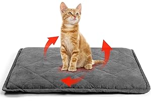 KEKUNINGAN Self Heating Cat Bed Mat for Indoor Cats Heated Cat Bed Blanket Self Warming Pet Pad Ultra Warm Cat Mattress Washable Thermal Small Cat Cushion 24inch 60x46cm Soft Dog Bed with Removable Cover