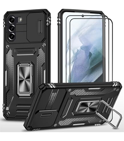 WEFOR - Custodia per Galaxy S21 Ultra 5G, con supporto ad anello e copertura per obiettivo della fotocamera, CamShield Armor antiurto PC & TPU Bumper ibrido (Galaxy S21 Ultra/S21 Ultra 5G, nero