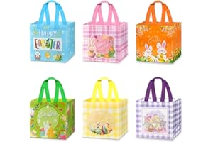 Easter Gift bags,Etopgo 6Pcs Easter Tote Bags with Handles,Reusable Non-Woven Gift Bag Bunny Easter Egg Hunt Party Treat Bag Waterproof Bag for Easter Party Supplies Sweets Presents Bags