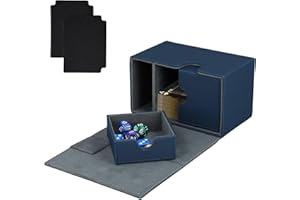 Ckbuity Magnetic Deck Box, PU Leather Magnetic Deck Box MTG Card Sleeves Unique Design for 100+ Cards TCG CCG, The Gathering Starter Kit with Dice Board for MTG Playmat Uno Card Case(Blue)
