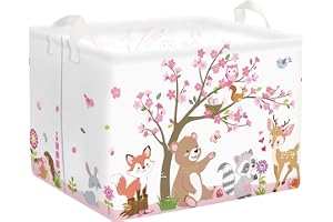 HUUMONSS Stor Tvättkorg Skog Djur Vikbar Förvaringskorgar Leksaker/Föräldrakläder Smutsig Kläder För Badrum, Rosa, 36L