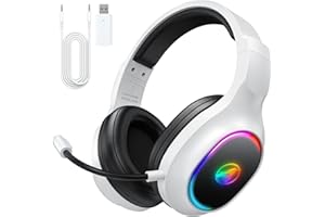 Awinnasey 2,4 GHz Wireless Gaming Headset, Geräuschunterdrückende Kabellose Kopfhörer mit Abnehmbarem Mikrofon für PC, Mac, Switch, PS4, PS5, Bluetooth Kopfhörer mit Kabel 3.5mm, Weiß