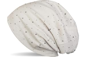 styleBREAKER Damen Beanie Mütze mit edler Strass-Nieten Applikation, Longbeanie Slouch 04024037