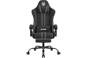 SITMOD Silla de juegos de tela con reposapiés, sillas ergonómicas reclinables para jugadores, sillas giratorias de altura ajustable con reposacabezas y soporte lumbar, silla de computadora de video de