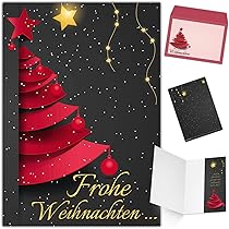 Weihnachtskarten-Set Mit Umschlägen (15 Stück) – Elegante Rote Weihnachtsbaum-Klappkarten, DIN A6, Made In Germany