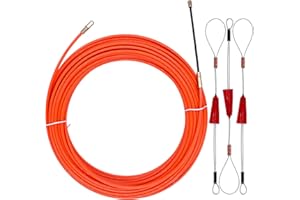 RUNYU Aiguille Electricien, 20 m Tire Fils Electrique 4 mm Diamètre Avec 3 Tête Flexible de Guidage pour Câble de Communication Mur Conduit de Sol(Orange)