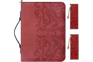 Buxolandt PU Leather Bible Covers for Men 2026 Version, Comes with 2 Leather Bookmarks, Black Bible Bag with Handle Built-in Pocket Pen Slots, Black Classical Pattern Grey Men's Christian Gifts