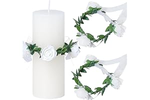 WWISTOA 2 Stück tropfschutz kommunionkerze，Kerzenringe Kleine Künstliche Kränze Tropfenfänger für Kerzen，4-5 cm Durchmesser Dekokränze Dekorative Kerzenkränze für Kommunion Taufe Hochzeiten .(Blumen)