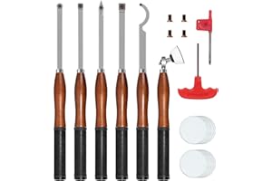 SIIIXS Full Size Carbide Wood Lathe Turning Tool Kit with Bowl Sander,6pcs 18" Professional Carbide Lathe Tools with Wooden Box including Swan Neck Hollower, Rougher, Finisher,Beech Handle with Rubber