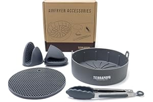 TERRAPOPA Molde silicona freidora de aire redonda 19cm 3.5L-6L. Certificado EU de contacto con alimentos. Resistente al calor y fácil de limpiar. Accesorios freidora sin aceite (Redondo)