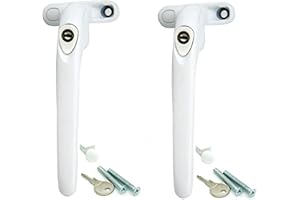 Heather 2 UK White Replacement Window Handles for UPVC Windows Double Glazing Universal Espag Lockable and Windows Handle Spindle with Universal Key and Fixing Screws Left or Right (2, White)