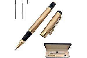 Accod Fine Nib Ballpoint Pen High-end Business Signature Pen Metal Pen Clip Black Ink Rollerball Pen with Two 0.5mm Replacement Refills Gift Pen Premium Gift Box (Gold)