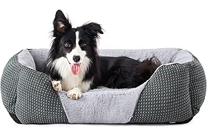 FURTIME Panier Chien, Panier pour Chien Moyen Taille, Lit pour Chien Lavable Duveteux, Antidérapant Panier Chien et Ultra Doux Gris Panier Chien, Résistant à l'anxiété et Durable, 63x53x20cm