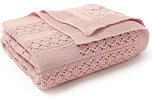 DovFanny Cotton Cellular Baby Blanket Knitted Soft Blanket for Newbron Baby Boy and Girls 100 x 80cm Pink