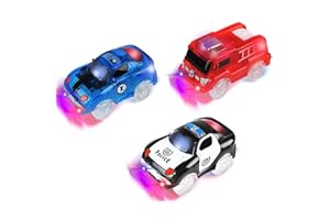 PROACC Track Cars, 3 Pack (Racing Car, Police Car, Fire Truck Car) with 5 LED Flashing Lights Magic Toys, Accessories Compatible with Most Tracks for Ages 3 4 5 6 7 Kids