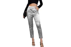 FAKANHUI Robe en satin soyeux pour femme - Taille haute - Élastique - Pantalon élégant