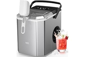 WIE Stainless Steel Ice Maker, Self-Cleaning Ice Maker Machine, 12kg/24H, 2 Sizes 9 Ice Cube Ready in 6 Mins Ice Machine with Handle, Scoop & Basket, 1.5L Ice Cube Maker for Home/Kitchen/Office/Bar