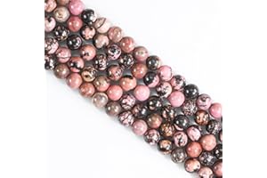 OUUBUUY Perle Pierre Naturelle,60 pièces 6mm Rhodonite Pierre Naturelle pour Bracelet,Perles pour Bracelet Bijoux