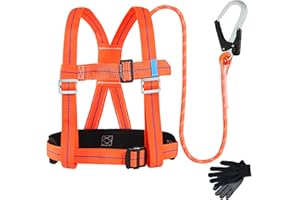 Fallschutz Auffanggurt, Absturzsicherung Sicherheitsgurt Set 3 Punkt Auffanggeschirr mit Handschuhe, Fallschutz Sicherheitsseil für Outdoor Baumklettern Bergsteigen Rettungsdienst