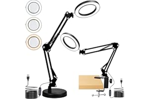 ALFFREUDE Lampe de Bureau avec Loupe 10X et LED, Pince Métallique, Bras Pivotant, 3 Modes Couleur, 10 Gradateurs de Luminosité pour Artisanat et Réparation