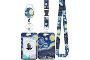 Uniclife Porta Tarjetas Identificativas La Noche estrellada Portatarjetas de Plástico Retráctil Mosquetón Cordón Desmontable Protector Vertical Tarjetas Empleados Oficina Enfermera Estudiante