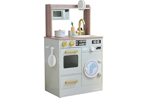 Teamson Kids Wooden Play Kitchen Little Chef with Mini Garden and Washing Machine Green