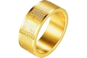 JewelryWe Anello Preghiere da Uomo Donna,Anello 8mm, Acciaio Inossidabile, Anello Banda Colore Oro/Argento, con Bibbia Spagnolo,Anello Preghiera Signori Attraversare Epoca, Misura 12-32