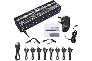Vivlex Guitar Pedal Power Supply Station 10 Isolated Outputs for 9V/12V/18V Guitar Bass Effects Pedal Amps Keyboard Built-in USB Charging Port Short Circuit & Over Current Protection, British Plug