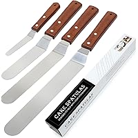 Icing Spatula, Stainless Steel Angled Icing Spatulas Set Baking Palette Knife, Professional Wooden Handle Large and Small Cak
