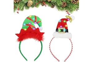 LARDUX 2 Pack Led Christmas Headband christmas hair accessories Glowing Holiday Hair Band Christmas Party Favors Antler Santa Elves Headbands