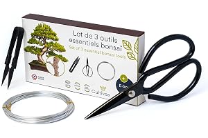 CULTIVEA® - Set med 3 viktiga bonsai-verktyg - Stålverktyg - Trädgård - Bonsai-sax för bonsai och växtvård - Rund sax - Bonsai beskärning - Aluminiumtråd