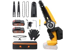 flintronic Akumulatorowa piła łańcuchowa, 15 cm, mini piła łańcuchowa z 2 akumulatorami i łańcuchem zapasowym, przenośna pilarka łańcuchowa jednoręczna, ładowalna piła ogrodowa do przycinania drzew,