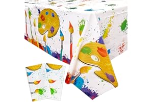 BETESSIN 2pcs 130x220cm Colorful Art Party Table Covers Plastic Painting Splatter Tablecloth Wipeable for Kids Creative Artist Decoration