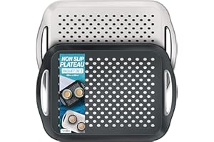 volila Plateau de Service - Plateau Antidérapant Pack x 2 (41 x 29 x 4,5 cm) - Grand Plateau de Service Rectangulaire pour Thé, Repas TV, Plateau Cuisine Blanc et Noir pour Maison & Restaurant