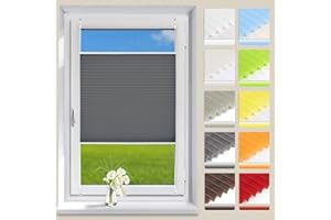 OUBO Plissee ohne Bohren Klemmfix, Anthrazit 85x200cm (BXH), Jalousie Easyfix Faltrollo mit Klemmträger Sonnenschutz und Sichtschutz lichtdurchlässig Rollo für Fenster & Tür